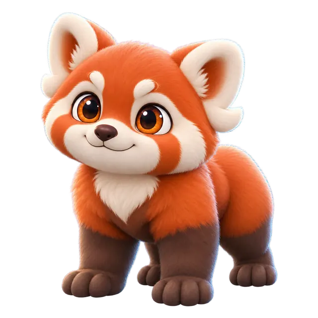 Pyroko, a Brismania creature: a red panda with a ringed copper tail, 3D render